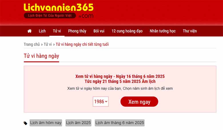 Cách xem tử vi hàng ngày tại Lichvannien365.com đúng nhất